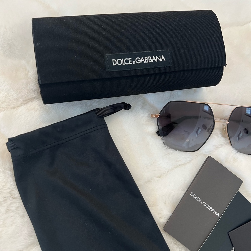 Dolce & Gabbana DG2157 Gold Aviator Polarized Polygon Sunglasses Black - Picture 3 of 15